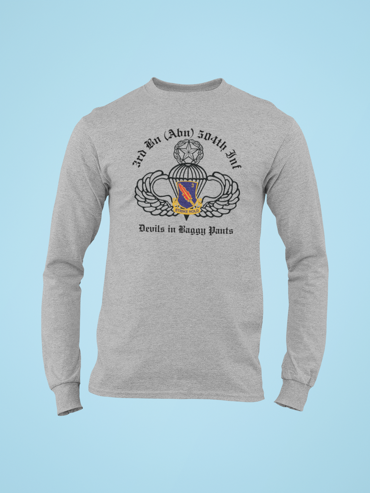 3-504 PIR Blue Devils PT Long Sleeve T-Shirt - US Army 82nd Airborne Division Recreated Physical Training Tee - Shamrock Collective