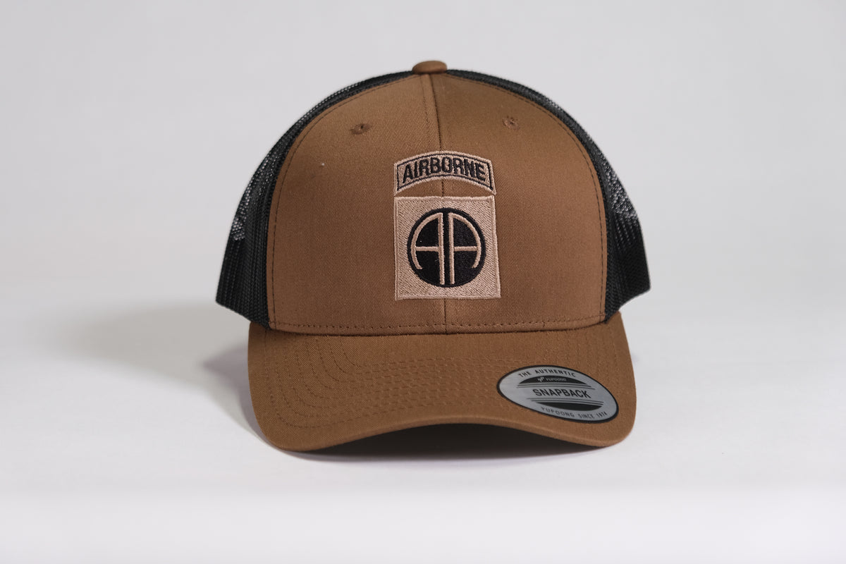 82nd Airborne Division Patch Embroidered Coyote Retro Trucker Cap - Shamrock Collective