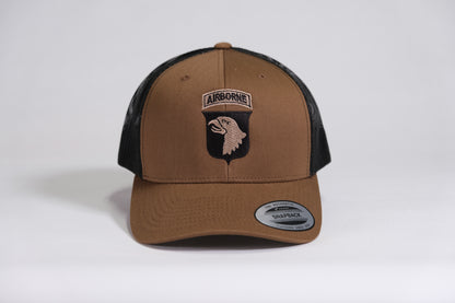 101st Airborne Division Patch Embroidered Coyote Retro Trucker Cap - Shamrock Collective