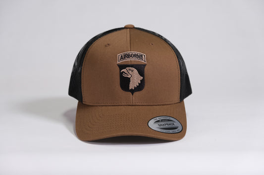 101st Airborne Division Patch Embroidered Coyote Retro Trucker Cap - Shamrock Collective