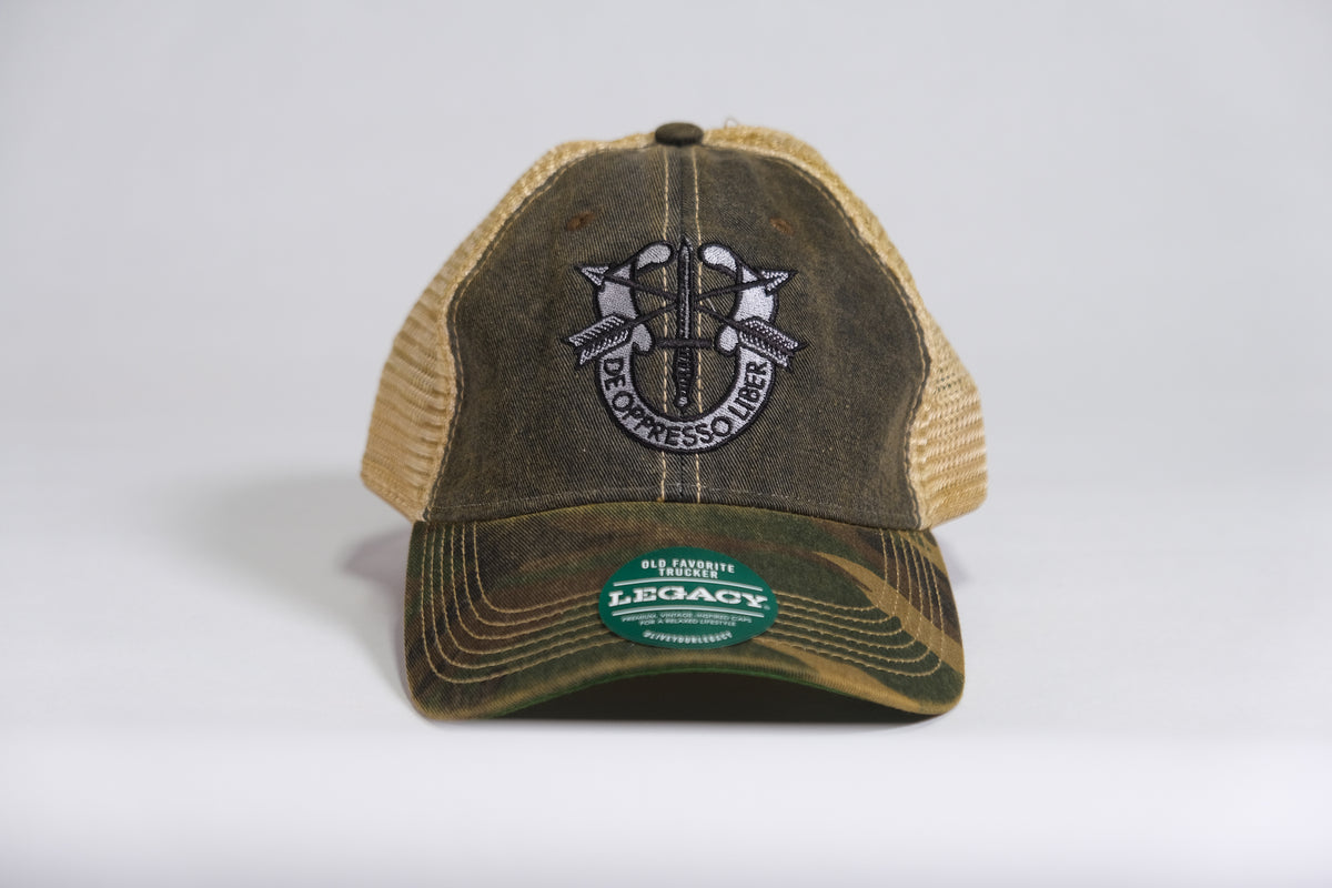 Special Forces Crest Embroidered Full Color Old Faithful Trucker Cap - Shamrock Collective