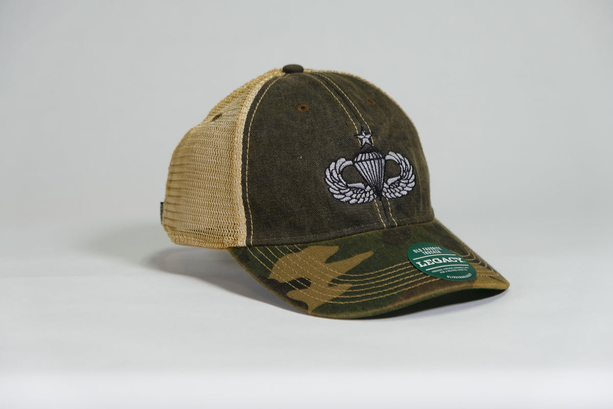 Senior Airborne Badge Embroidered Full Color Old Faithful Trucker Cap - Shamrock Collective