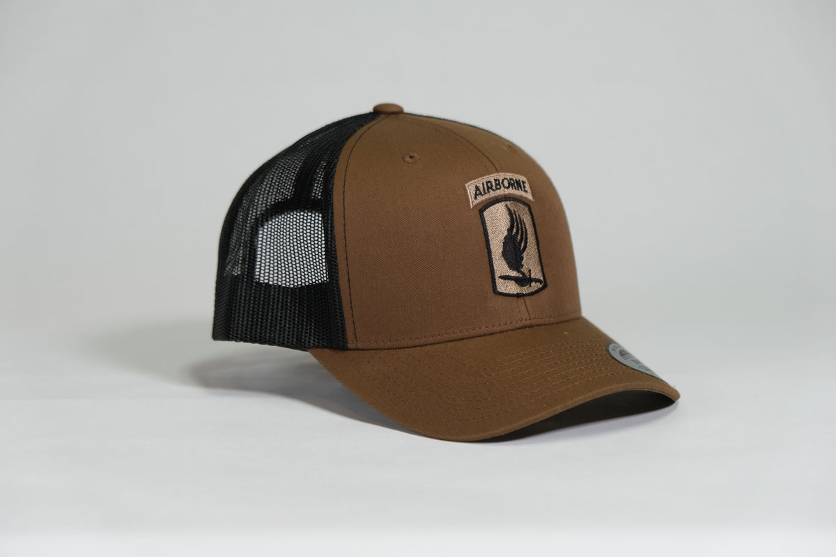 173rd Airborne Division Patch Embroidered Coyote Retro Trucker Cap - Shamrock Collective