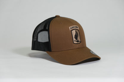 173rd Airborne Division Patch Embroidered Coyote Retro Trucker Cap - Shamrock Collective