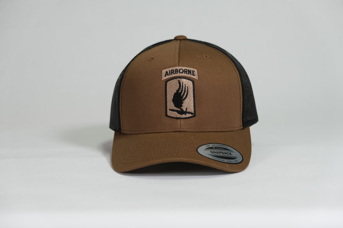 173rd Airborne Division Patch Embroidered Coyote Retro Trucker Cap - Shamrock Collective
