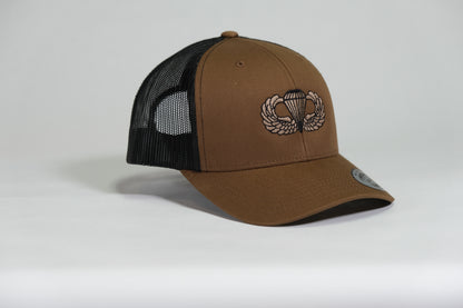 Basic Airborne Badge Embroidered Coyote Retro Trucker Cap - Shamrock Collective