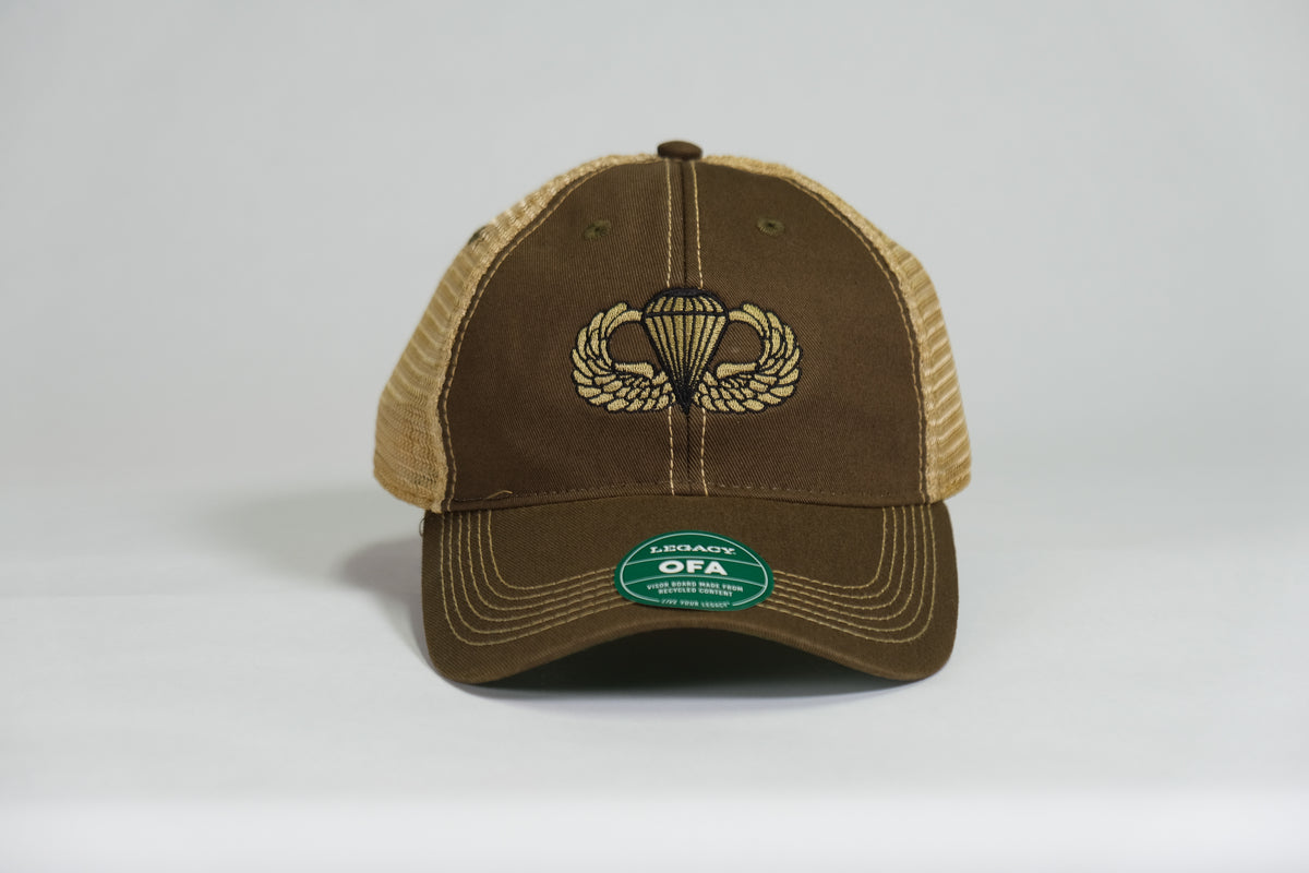 Basic Airborne Badge Embroidered Olive Drab Old Faithful Trucker Cap - Shamrock Collective