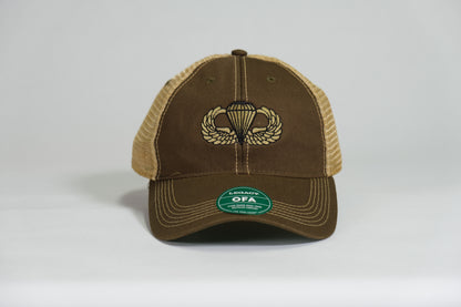 Basic Airborne Badge Embroidered Olive Drab Old Faithful Trucker Cap - Shamrock Collective
