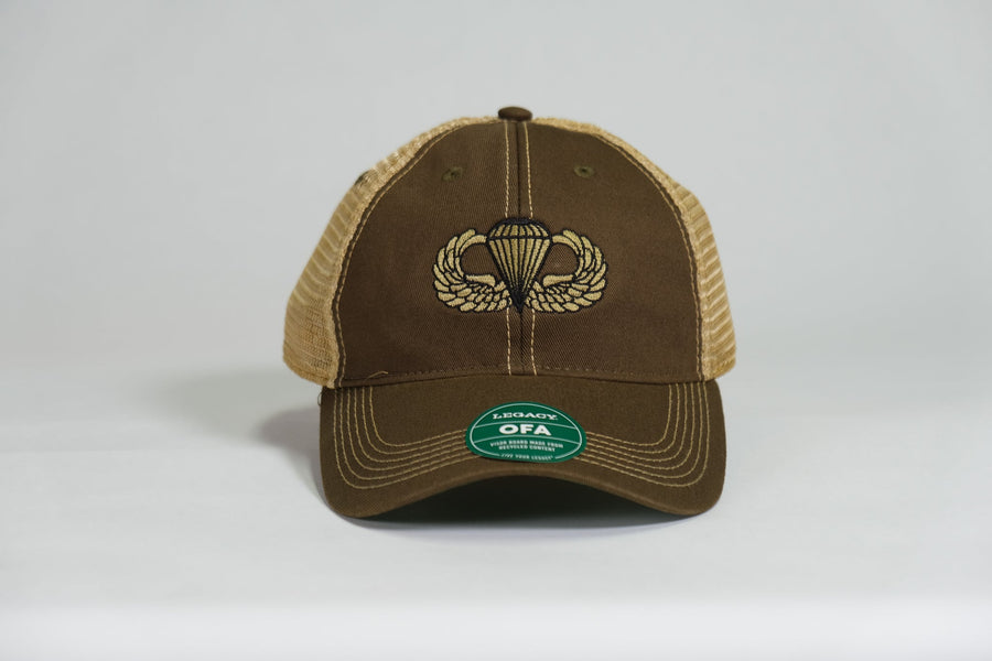 Basic Airborne Badge Embroidered Olive Drab Old Faithful Trucker Cap - Shamrock Collective