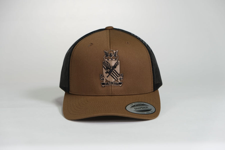 505th Parachute Infantry Regiment (PIR) DUI, 82nd Airborne Division Patch Embroidered Coyote Retro Trucker Cap - Shamrock Collective