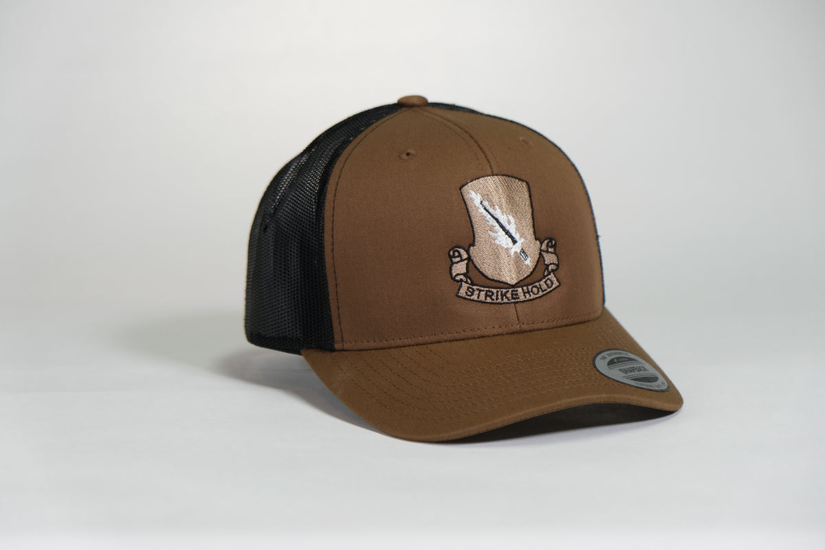 504th Parachute Infantry Regiment (PIR) DUI, 82nd Airborne Division Patch Embroidered Coyote Retro Trucker Cap - Shamrock Collective