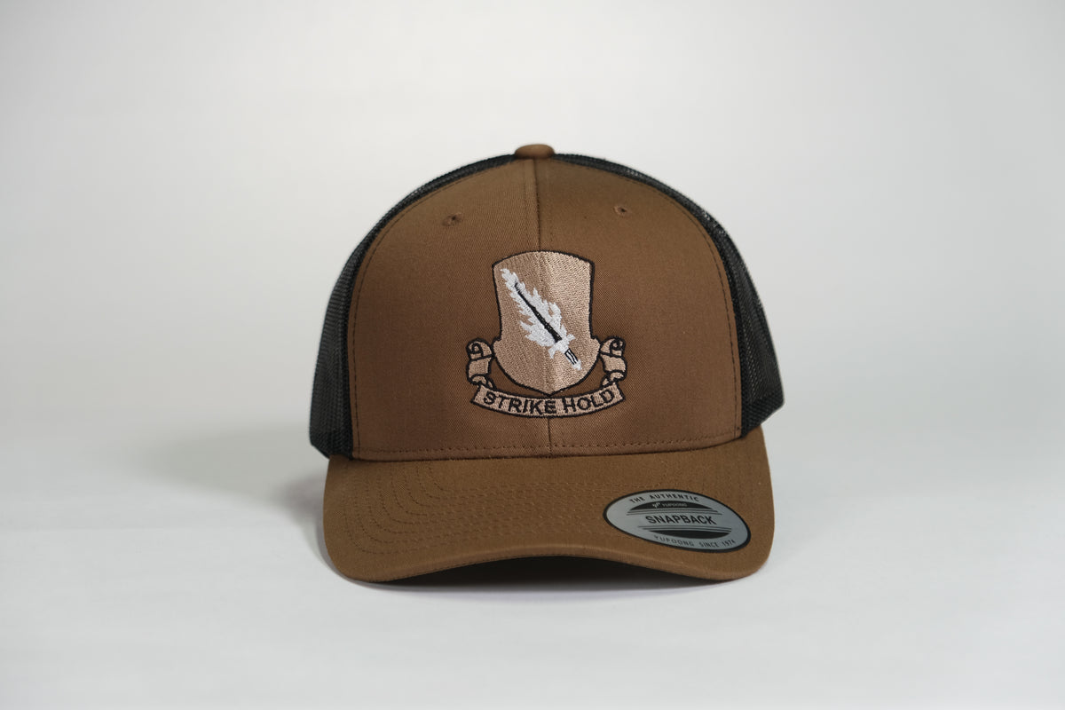 504th Parachute Infantry Regiment (PIR) DUI, 82nd Airborne Division Patch Embroidered Coyote Retro Trucker Cap - Shamrock Collective