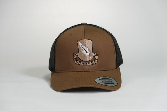 504th Parachute Infantry Regiment (PIR) DUI, 82nd Airborne Division Patch Embroidered Coyote Retro Trucker Cap - Shamrock Collective
