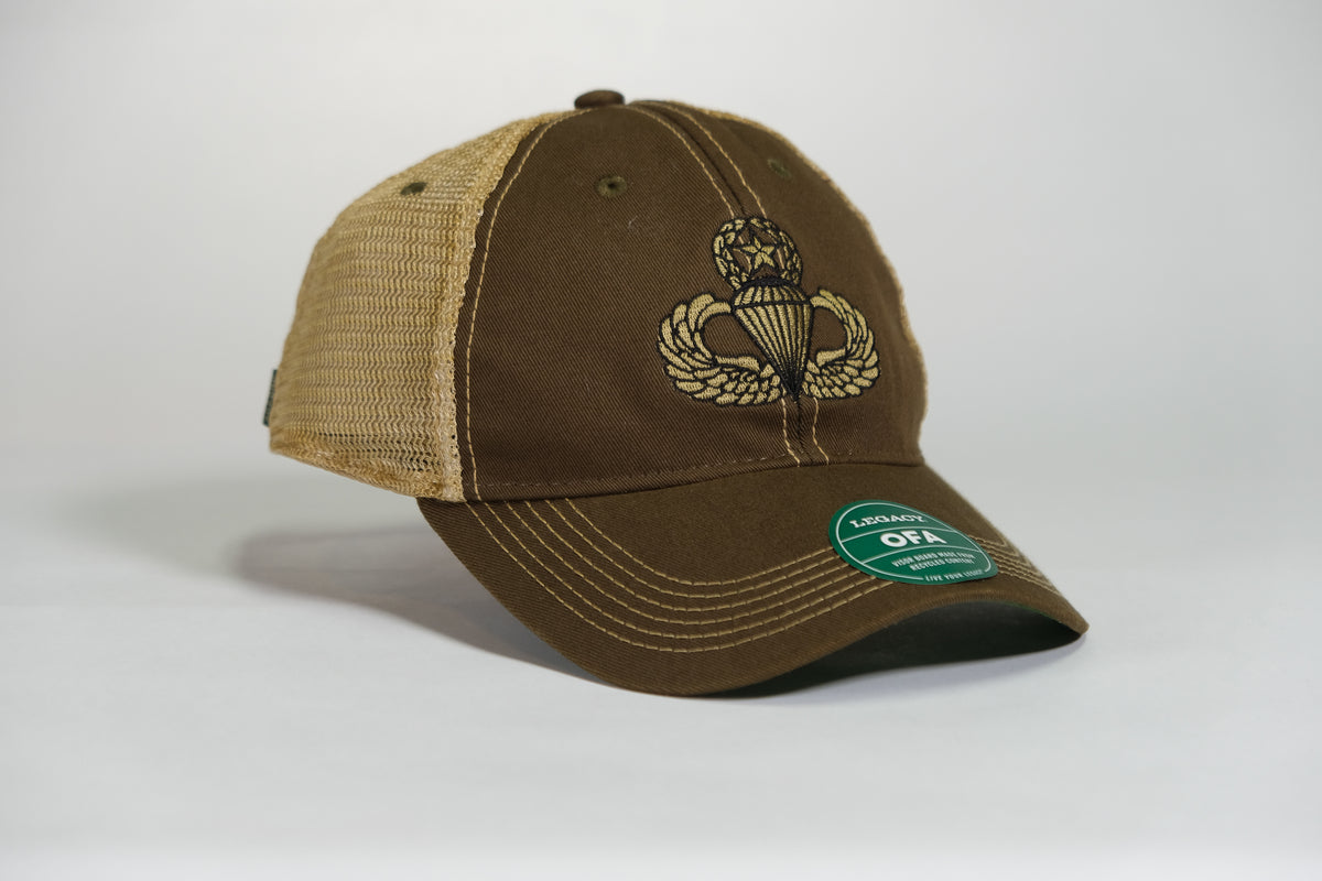 Master Airborne Badge Embroidered Olive Drab Old Faithful Trucker Cap - Shamrock Collective