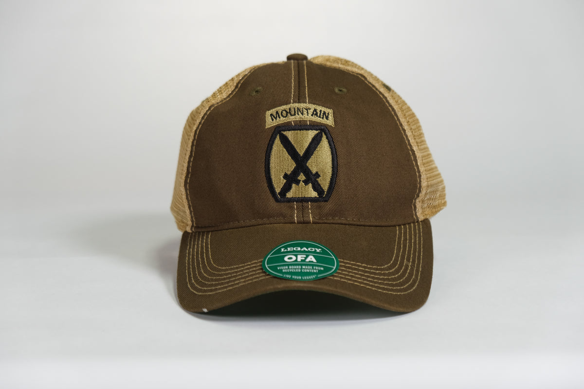 10th Mountain Division Patch Embroidered Olive Drab Old Faithful Trucker Cap - Shamrock Collective