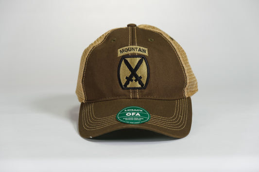 10th Mountain Division Patch Embroidered Olive Drab Old Faithful Trucker Cap - Shamrock Collective