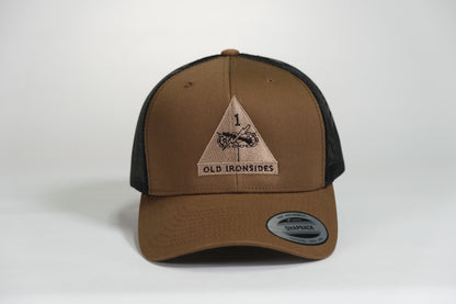 1st Armored Division Patch Embroidered Coyote Retro Trucker Cap - Shamrock Collective