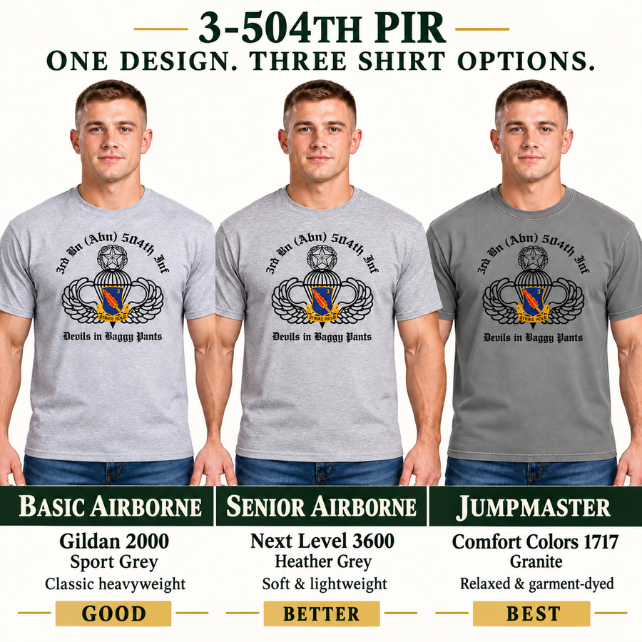 3-504 PIR Blue Devils PT T-Shirt - US Army 82nd Airborne Division Recreated Physical Training Tee
